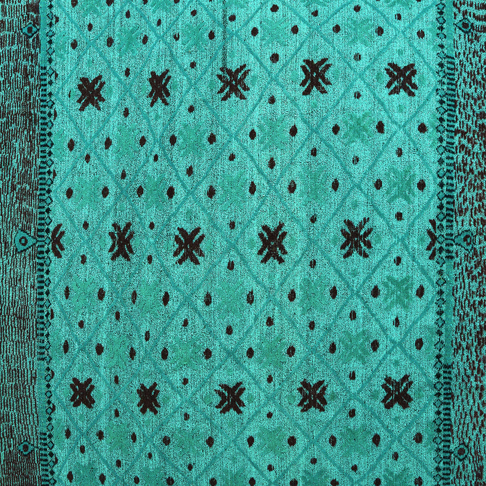 Square Machine Washable Oriental Turquoise Modern Area Rugs, wshabs5037turq