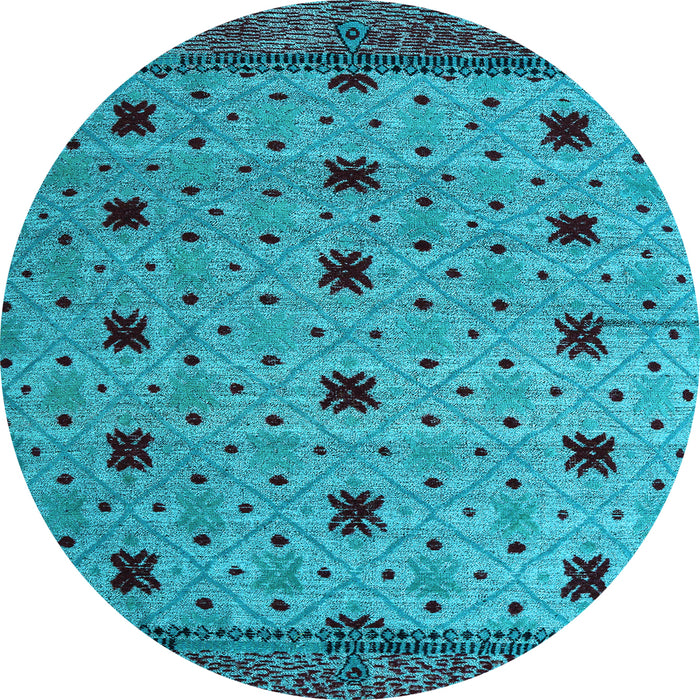 Round Machine Washable Oriental Light Blue Modern Rug, wshabs5037lblu