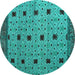 Round Machine Washable Oriental Turquoise Modern Area Rugs, wshabs5037turq