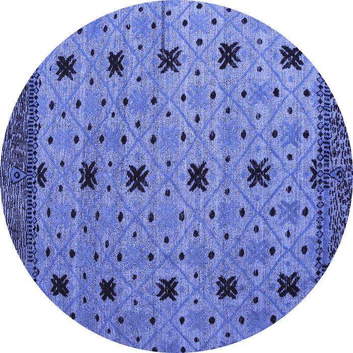 Round Machine Washable Oriental Blue Modern Rug, wshabs5037blu