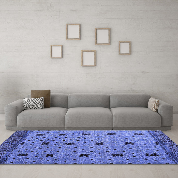 Machine Washable Oriental Blue Modern Rug in a Living Room, wshabs5037blu