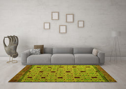 Machine Washable Oriental Yellow Modern Rug in a Living Room, wshabs5037yw