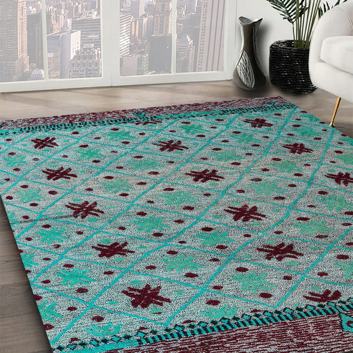 Machine Washable Abstract Medium Aqua Marine Green Rug in a Family Room, wshabs5037