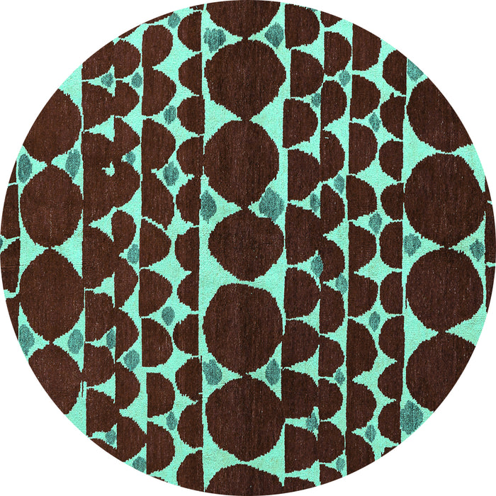 Round Machine Washable Oriental Turquoise Modern Area Rugs, wshabs5038turq