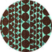 Round Machine Washable Oriental Turquoise Modern Area Rugs, wshabs5038turq