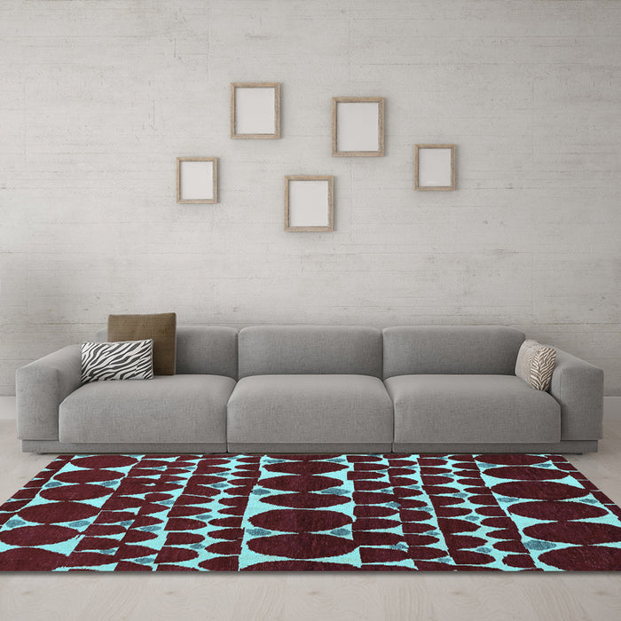 Machine Washable Oriental Light Blue Modern Rug in a Living Room, wshabs5038lblu