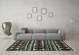Machine Washable Oriental Turquoise Modern Area Rugs in a Living Room,, wshabs5038turq