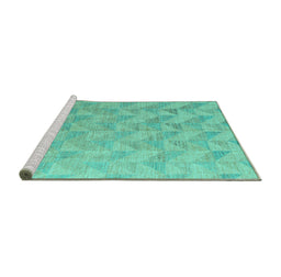 Sideview of Machine Washable Oriental Turquoise Modern Area Rugs, wshabs5039turq