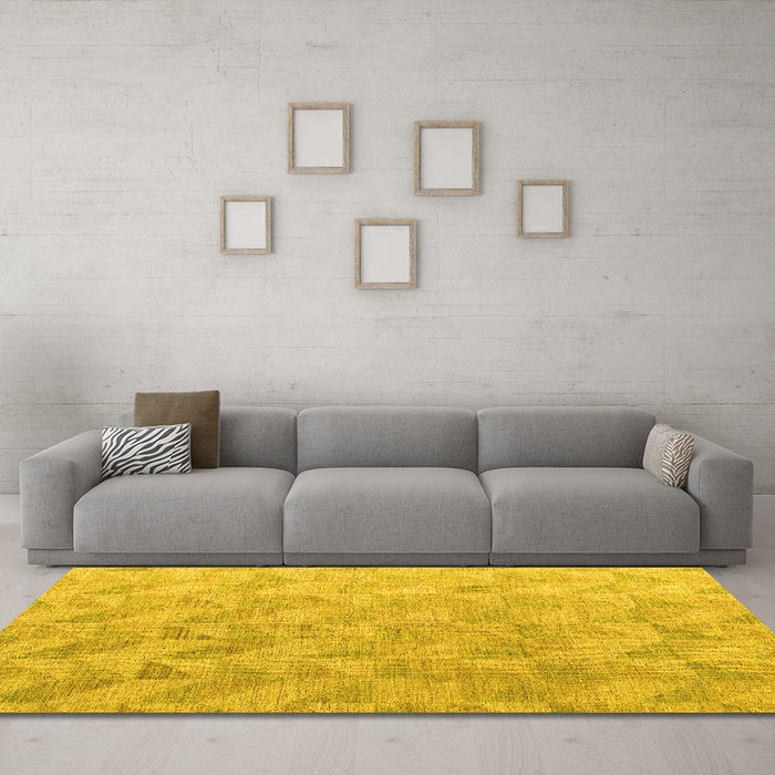 Machine Washable Oriental Yellow Modern Rug in a Living Room, wshabs5039yw