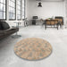 Round Abstract Orange Brown Oriental Rug in a Office, abs5039