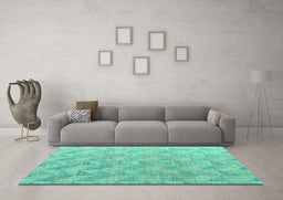 Machine Washable Oriental Turquoise Modern Area Rugs in a Living Room,, wshabs5039turq