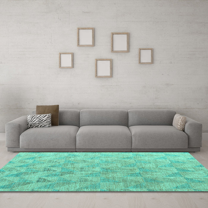 Machine Washable Oriental Turquoise Modern Area Rugs in a Living Room,, wshabs5039turq
