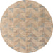 Round Abstract Orange Brown Oriental Rug, abs5039