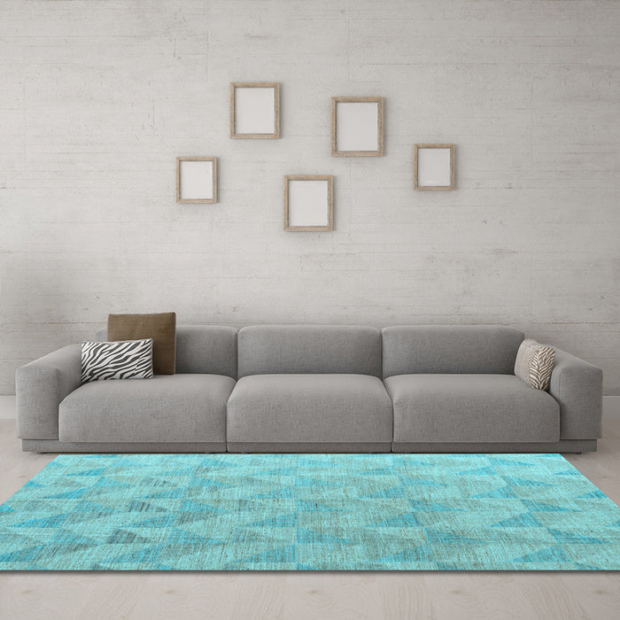 Machine Washable Oriental Light Blue Modern Rug in a Living Room, wshabs5039lblu