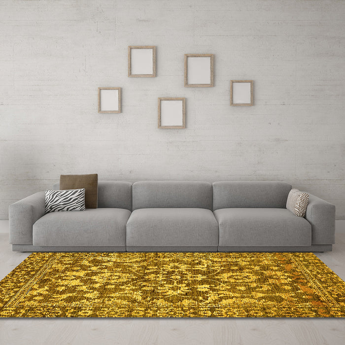 Machine Washable Abstract Yellow Modern Rug in a Living Room, wshabs503yw