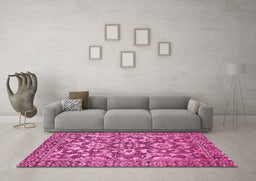 Machine Washable Abstract Pink Modern Rug in a Living Room, wshabs503pnk