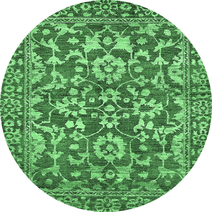 Round Machine Washable Abstract Emerald Green Modern Area Rugs, wshabs503emgrn