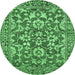 Round Machine Washable Abstract Emerald Green Modern Area Rugs, wshabs503emgrn