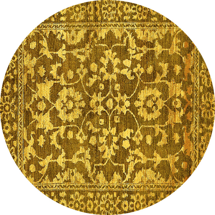 Round Machine Washable Abstract Yellow Modern Rug, wshabs503yw