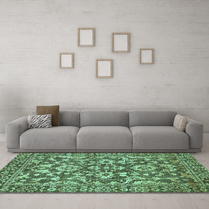 Machine Washable Abstract Turquoise Modern Area Rugs in a Living Room,, wshabs503turq