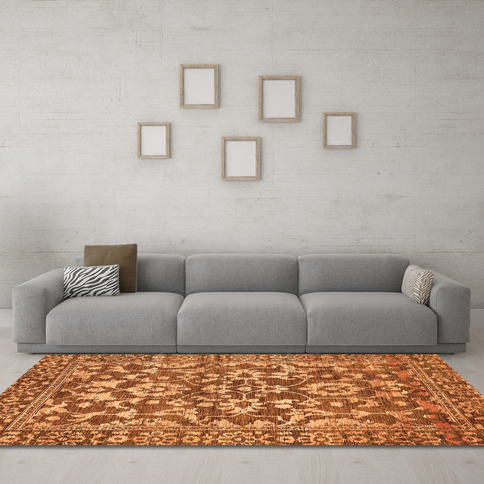 Machine Washable Abstract Orange Modern Area Rugs in a Living Room, wshabs503org