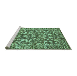Sideview of Machine Washable Abstract Turquoise Modern Area Rugs, wshabs503turq