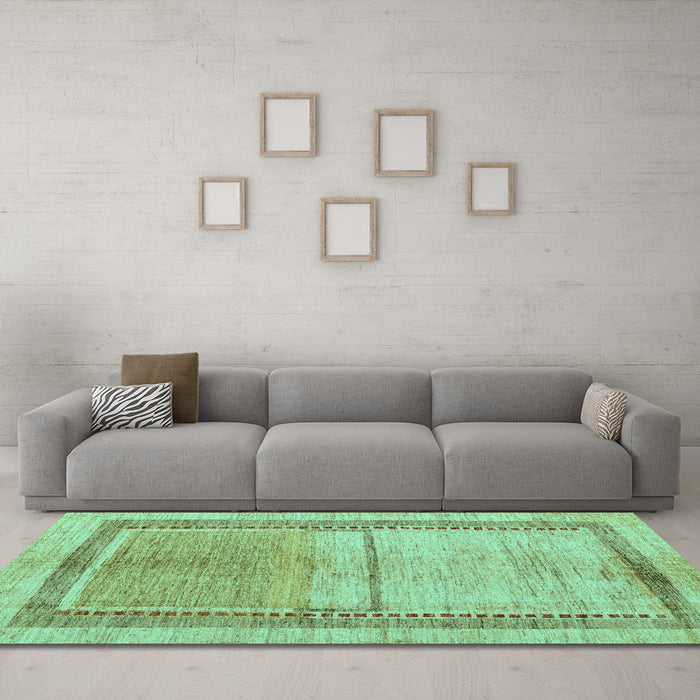 Machine Washable Oriental Turquoise Modern Area Rugs in a Living Room,, wshabs5040turq