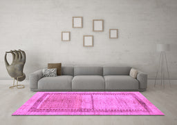 Machine Washable Oriental Purple Modern Area Rugs in a Living Room, wshabs5040pur