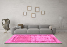 Machine Washable Oriental Pink Modern Rug in a Living Room, wshabs5040pnk