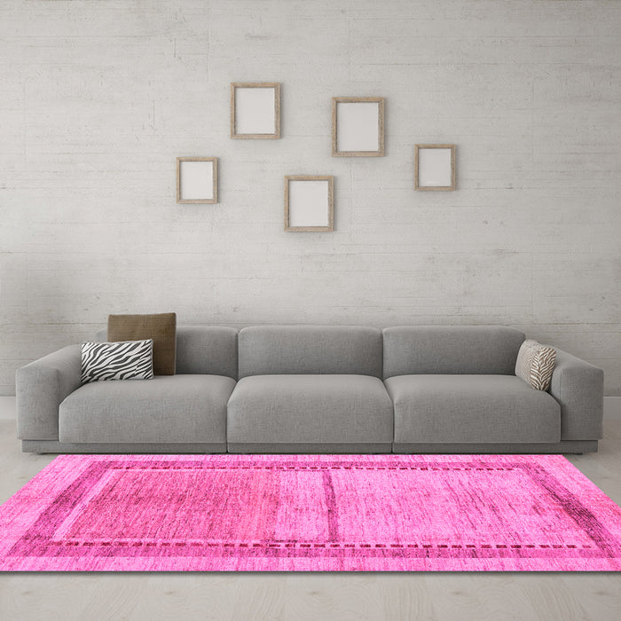 Machine Washable Oriental Pink Modern Rug in a Living Room, wshabs5040pnk