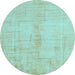 Round Machine Washable Oriental Light Blue Modern Rug, wshabs5041lblu