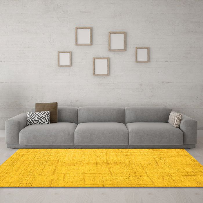 Machine Washable Oriental Yellow Modern Rug in a Living Room, wshabs5041yw