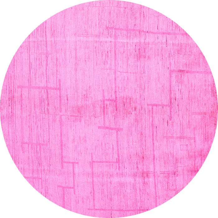 Round Machine Washable Oriental Pink Modern Rug, wshabs5041pnk