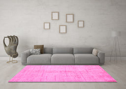 Machine Washable Oriental Pink Modern Rug in a Living Room, wshabs5041pnk