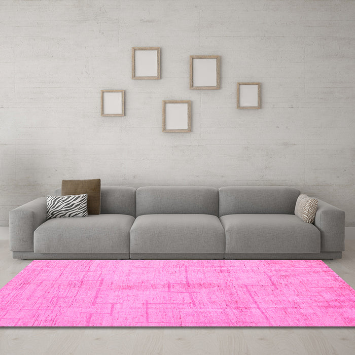 Machine Washable Oriental Pink Modern Rug in a Living Room, wshabs5041pnk