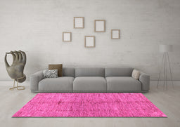 Machine Washable Oriental Pink Modern Rug in a Living Room, wshabs5042pnk