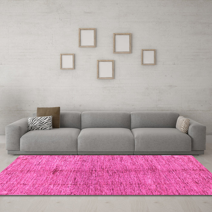 Machine Washable Oriental Pink Modern Rug in a Living Room, wshabs5042pnk