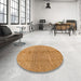 Round Abstract Yellow Oriental Rug in a Office, abs5042