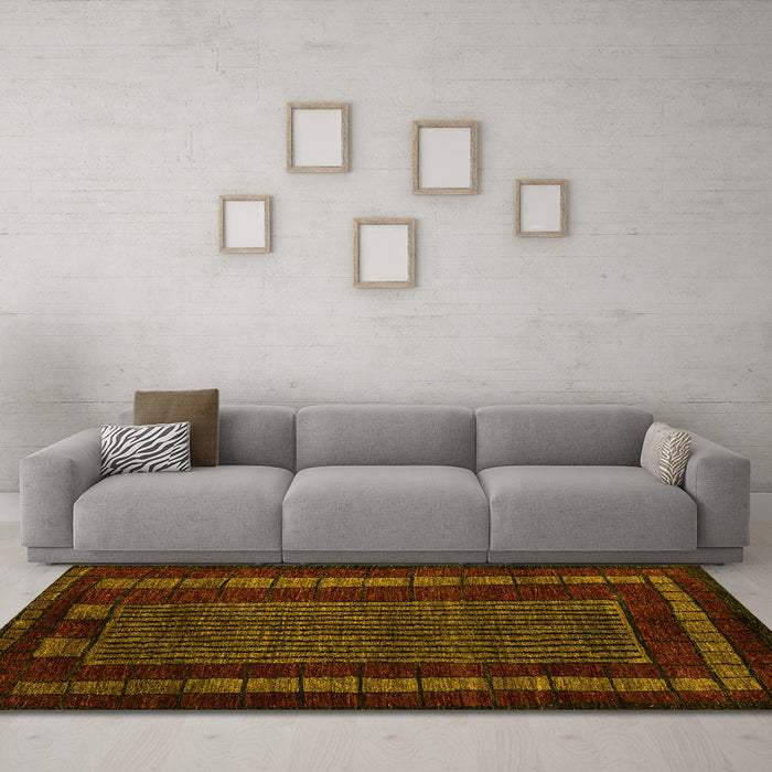 Machine Washable Oriental Yellow Modern Rug in a Living Room, wshabs5043yw