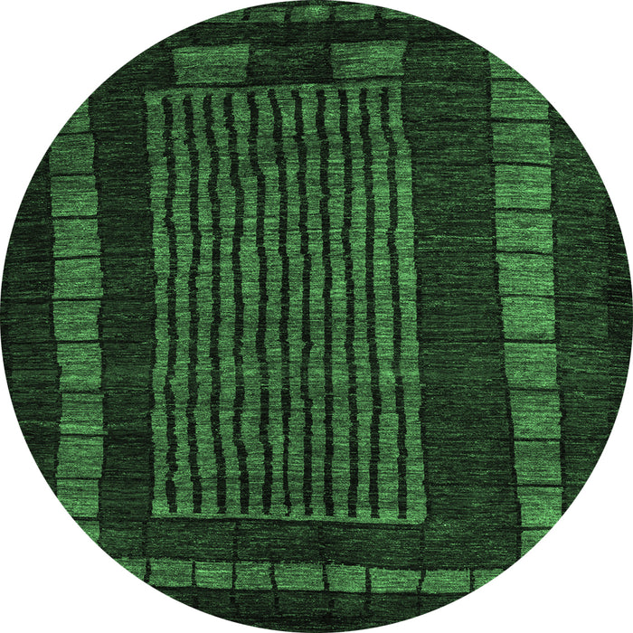 Round Machine Washable Oriental Emerald Green Modern Area Rugs, wshabs5043emgrn