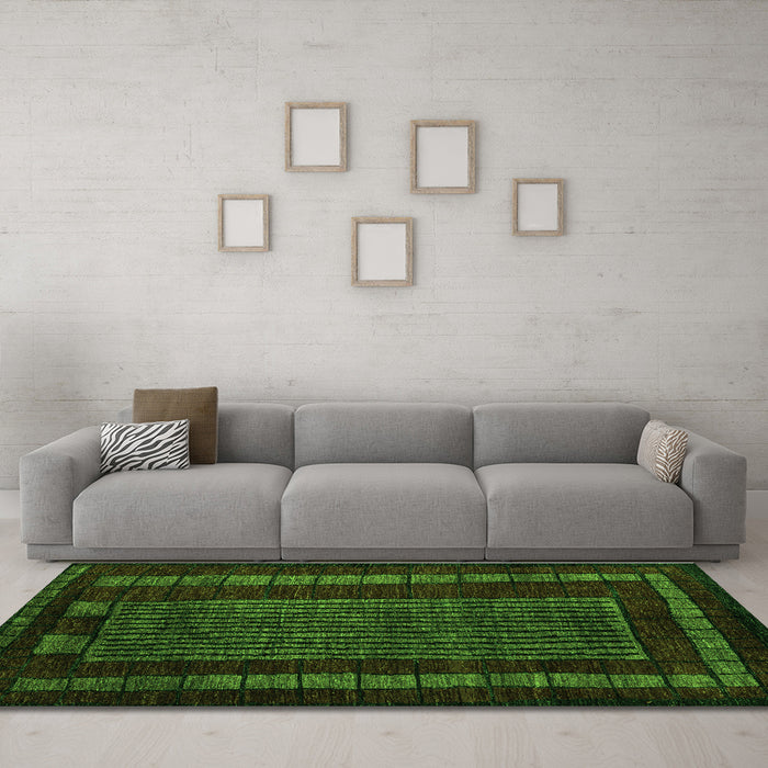 Machine Washable Oriental Green Modern Area Rugs in a Living Room,, wshabs5043grn
