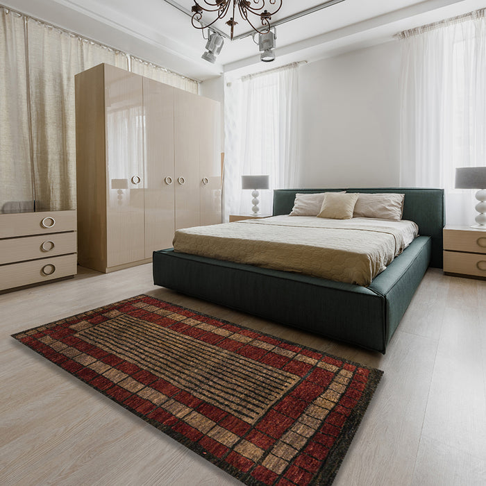 Abstract Red Oriental Rug in a Bedroom, abs5043