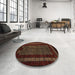 Round Abstract Red Oriental Rug in a Office, abs5043