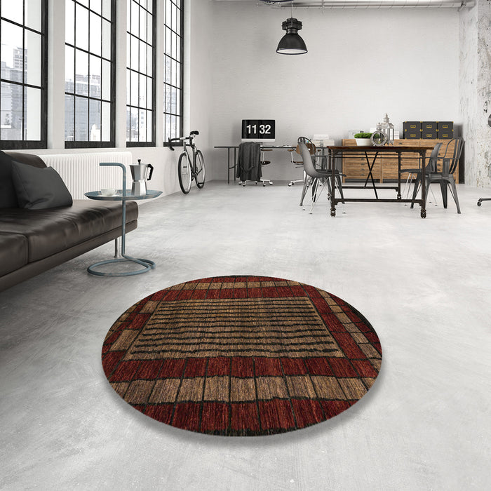 Round Machine Washable Abstract Night Red Rug in a Office, wshabs5043