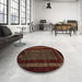 Round Machine Washable Abstract Night Red Rug in a Office, wshabs5043