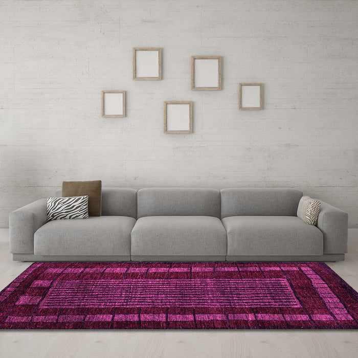 Machine Washable Oriental Pink Modern Rug in a Living Room, wshabs5043pnk