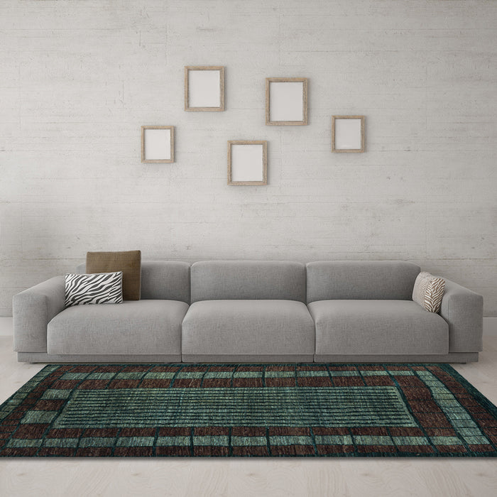 Machine Washable Oriental Light Blue Modern Rug in a Living Room, wshabs5043lblu