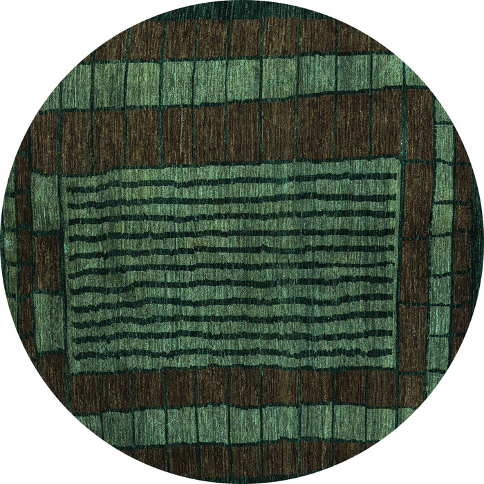 Round Machine Washable Oriental Turquoise Modern Area Rugs, wshabs5043turq