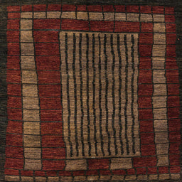 Square Abstract Red Oriental Rug, abs5043