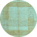 Round Abstract Light Blue Modern Rug, abs5044lblu